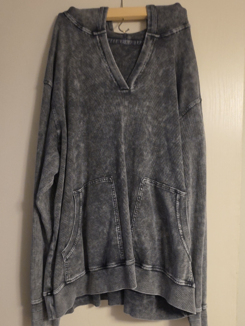 Washed Gray V-Neck Pullover Sweater